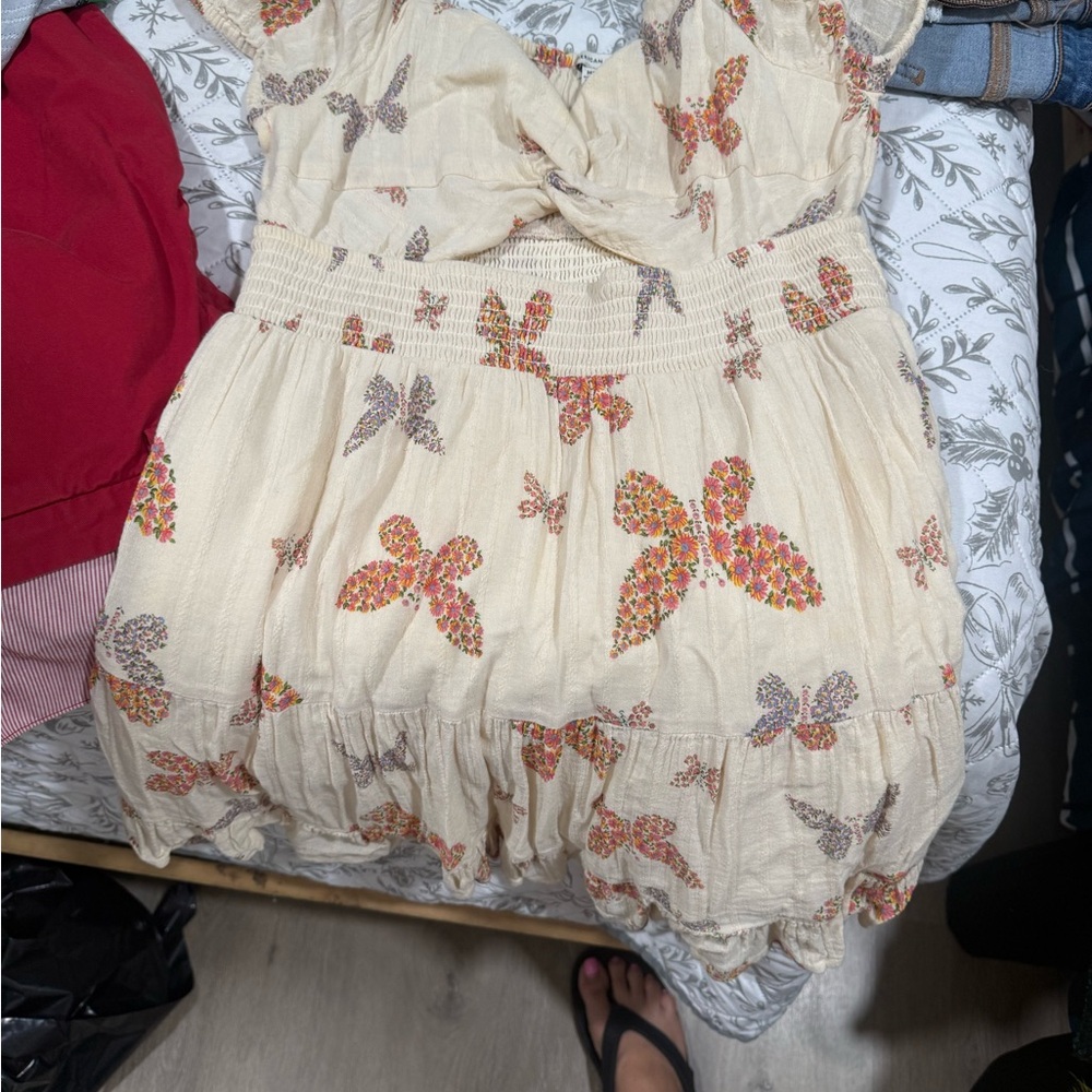 American Eagle Outfitters Cream Butterfly Dress